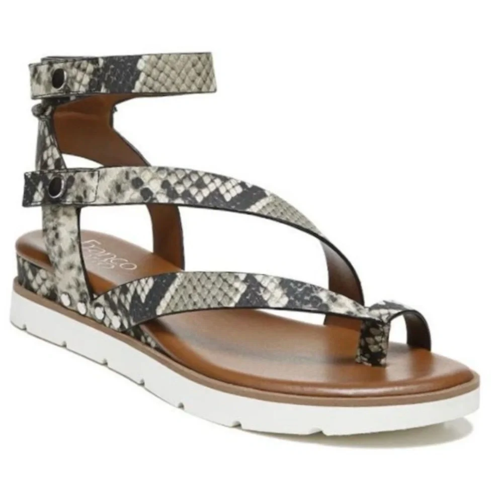 Franco Sarto Sandals Daven Sport Bottom Vegan Leather Snake Gladiator Casual